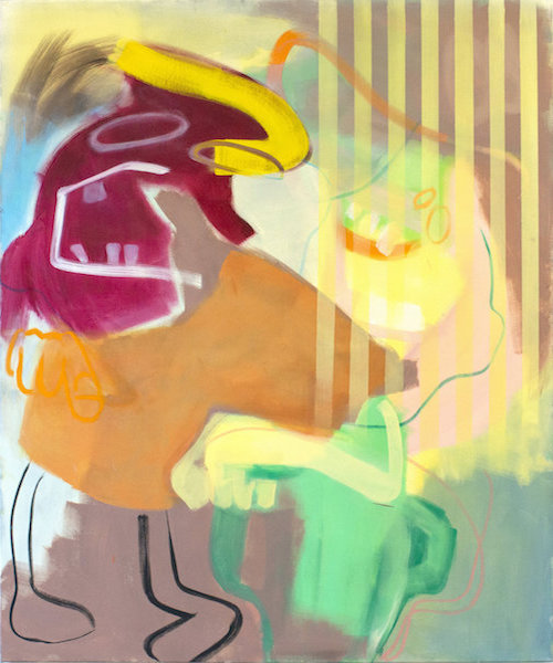 Hanna Kaminski: o.T. [mit gelben Strich], 2020, Öl auf Leinwand, 120 x 100 cm

